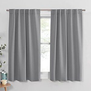 PONY DANCE Gray Blackout Curtains - 42 W x 45 L, Silver Grey, 2 Panels